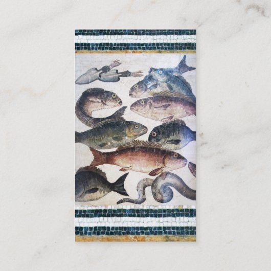 アンティークローマンモザイク、魚、海シーライフシーン 名刺 (裏面)