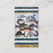 アンティークローマンモザイク、魚、海シーライフシーン 名刺 (裏面)