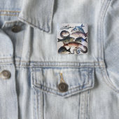 アンティークローマンモザイク、魚、海シーライフシーン 缶バッジ (インサイチュ)