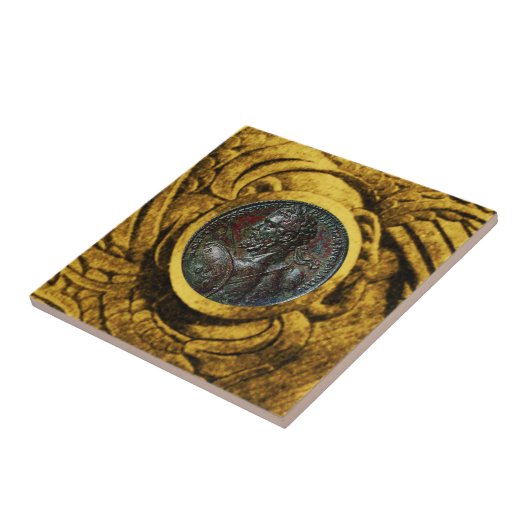 アンティークローマ青銅メダリオンと金ゴールドグリフィン タイル (側面)