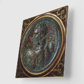 アンティークローマ青銅メダリオンセプティムス スクエア壁時計 (傾斜)