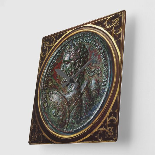 アンティークローマ青銅メダリオンセプティムス スクエア壁時計 (傾斜)