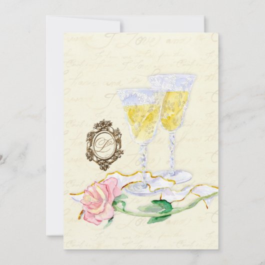 アンティークワイングラス – クリーム結婚式招待状 招待状 (裏面)