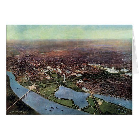 アンティークワシントンDCとポトマック川の地図 (正面横)