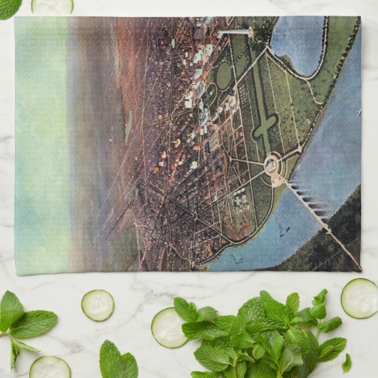 アンティークワシントンDCとポトマック川の地図 キッチンタオル (折り畳み)