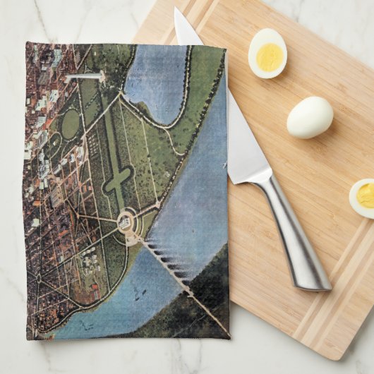 アンティークワシントンDCとポトマック川の地図 キッチンタオル (四つ折り)