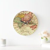 アンティークワールドグローブマップヴィンテージアートデザイナースタイル ラージ壁時計 (ホーム)