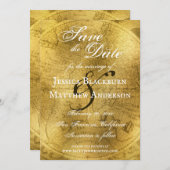 アンティークワールドマップゴールドフェイクフォイルのカスタマイズ可能 セーブザデート (正面/裏面)