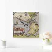 アンティークワールドマップザアメリカバイアブラハム・オルテリウス スクエア壁時計 (ホーム)