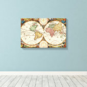 アンティークワールドマップツー半球レアヴィンテージアート キャンバスプリント (インサイチュ (ウッドフロア))