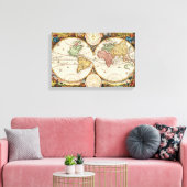 アンティークワールドマップツー半球レアヴィンテージアート キャンバスプリント (インサイチュ (リビング))