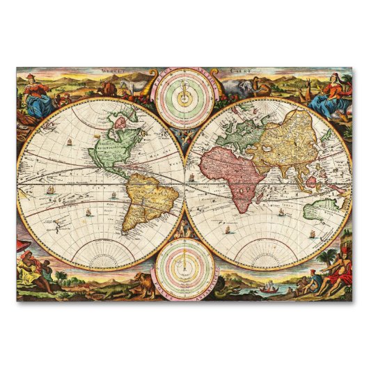 アンティークワールドマップツー半球レアヴィンテージアート テーブルナンバー (正面)