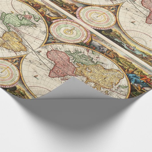 アンティークワールドマップツー半球レアヴィンテージアート ラッピングペーパー (角)