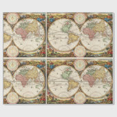 アンティークワールドマップツー半球レアヴィンテージアート ラッピングペーパー (フラット)