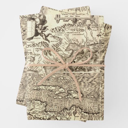 アンティークワールドマップノースおよび南米 ラッピングペーパーシート (インサイチュ)