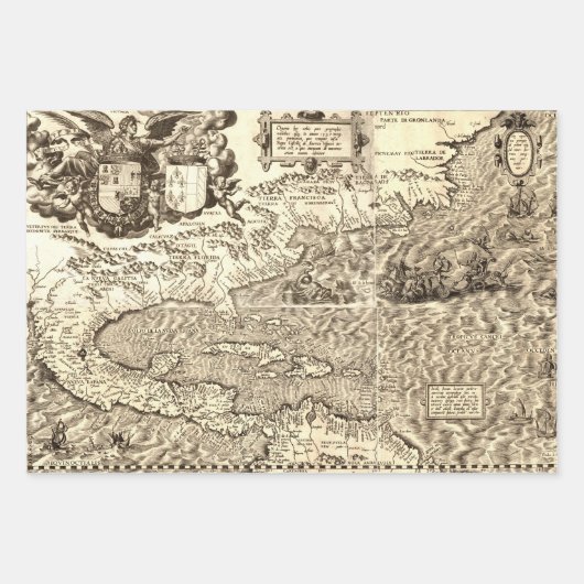 アンティークワールドマップノースおよび南米 ラッピングペーパーシート (正面)