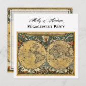 アンティークワールドマップホワイトBG SQ婚約 招待状 (正面/裏面)
