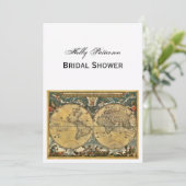 アンティークワールドマップホワイトBG Vブライダルシャワー 招待状 (スタンド正面)