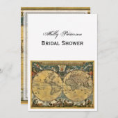 アンティークワールドマップホワイトBG Vブライダルシャワー 招待状 (正面/裏面)