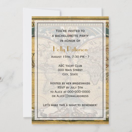 アンティークワールドマップ動揺して、BG Vバチェロレッテ 招待状 (裏面)