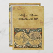 アンティークワールドマップ動揺して、BG VリハーサルDin 招待状 (正面/裏面)