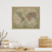 アンティークワールドマップ・オブ・ザ・セミフェレスヴィンテージスタイル ポスター (キッチン)