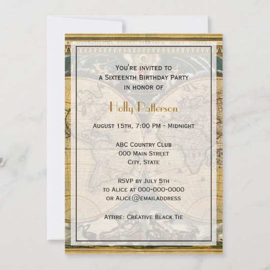 アンティークワールド動揺してマップ、BG V Sweet 16 招待状 (裏面)