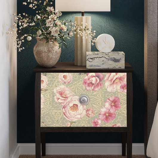 アンティークヴィンテージがダマスクデクページ上で咲く 薄葉紙