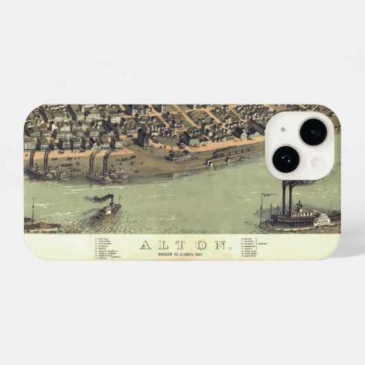 アンティークヴィンテージの地図イリノイ州1867 iPhoneケース (裏面横)