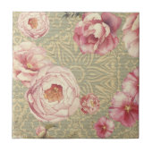 アンティークヴィンテージの花と花びらオンダマスク紙 タイル (正面)