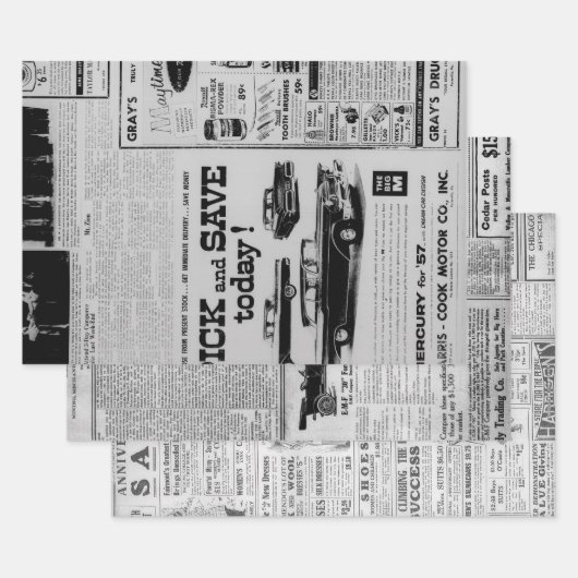 アンティークヴィンテージアメリカ新聞広告 ラッピングペーパーシート (セット)