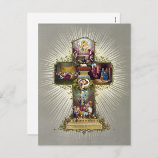 アンティークヴィンテージイースター宗教十字架 シーズンポストカード (正面/裏面)