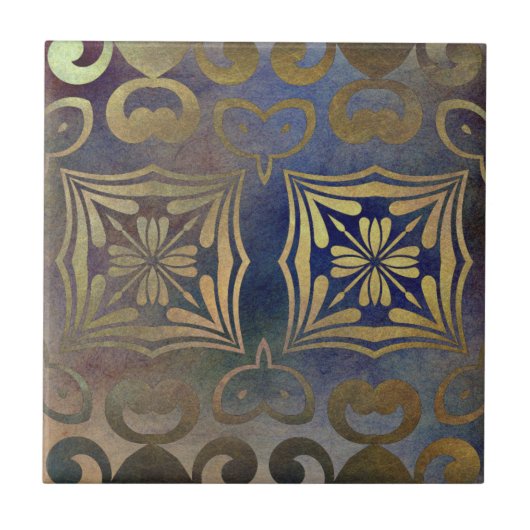 アンティークヴィンテージエレガント銅及びブルーモザイク タイル (正面)