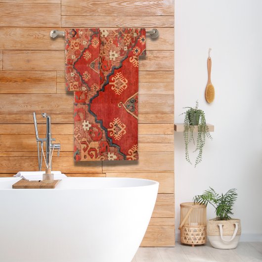 アンティークヴィンテージオリエンタルダウリーキリムラグ バスタオルセット