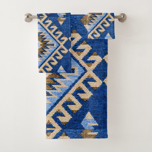 アンティークヴィンテージオリエンタルブルーベージュキリムトルコ バスタオルセット (インサイチュ)