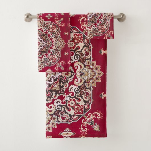 アンティークヴィンテージオリエンタルレッドペルシアラグ バスタオルセット (インサイチュ)