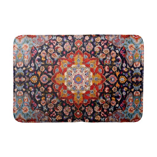 アンティークヴィンテージオリエンタル金ゴールドレッドペルシアラグ バスマット (正面)