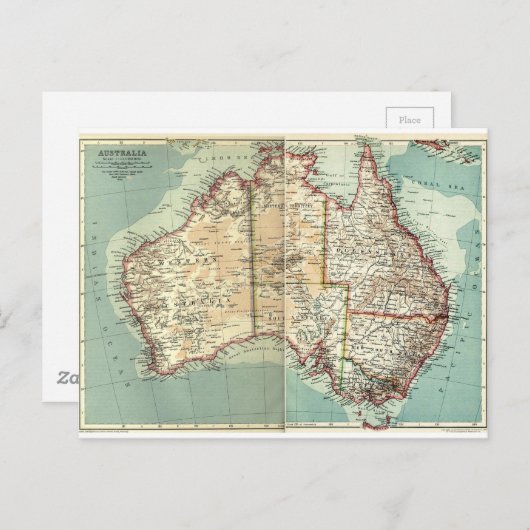 アンティークヴィンテージオーストラリア大陸詳細地図 ポストカード (正面/裏面)
