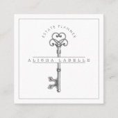 アンティークヴィンテージグレースケルトン鍵 スクエア名刺 (正面)