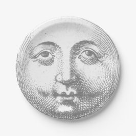 アンティークヴィンテージグレームーン顔 ペーパープレート