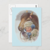 アンティークヴィンテージザウィンターポニーホースハガキ ポストカード (正面/裏面)