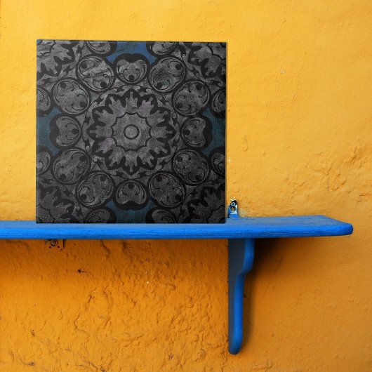 アンティークヴィンテージシルバーアンドブラックダマスクメダリオン タイル