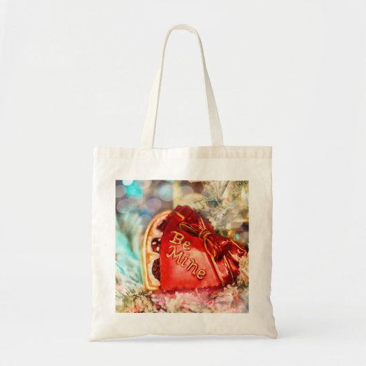 アンティークヴィンテージバレンタインハートインレッドベミン トートバッグ (正面)