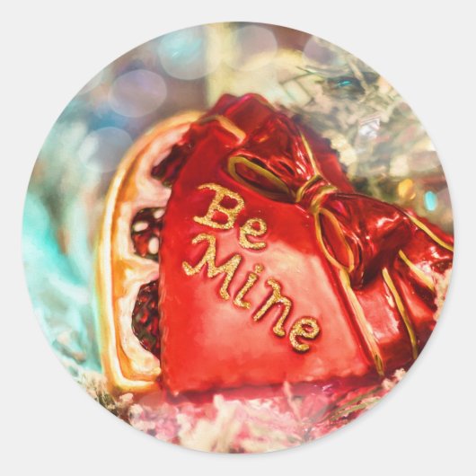 アンティークヴィンテージバレンタインハートインレッドベミン ラウンドシール (正面)