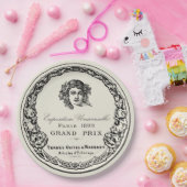 アンティークヴィンテージパリプリントレタリングオンベージュ ペーパープレート (パーティー)