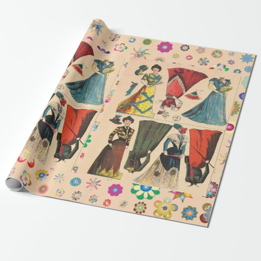 アンティークヴィンテージビクトリアン紙ドレス付き人形 ラッピングペーパー (アンロールド)