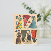 アンティークヴィンテージビクトリアン紙人形の衣服セット ポストカード (スタンド正面)