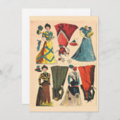 アンティークヴィンテージビクトリアン紙人形の衣服セット 招待状 (正面/裏面)