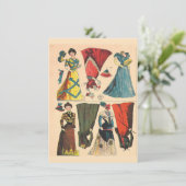 アンティークヴィンテージビクトリアン紙人形の衣服セット 招待状 (スタンド正面)