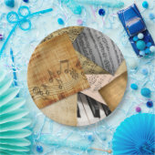 アンティークヴィンテージピアノ鍵及び楽譜 ペーパープレート (パーティー)